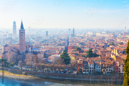 View of Verona city with the river Adige on a sunny morning,  Italy. © Antonel