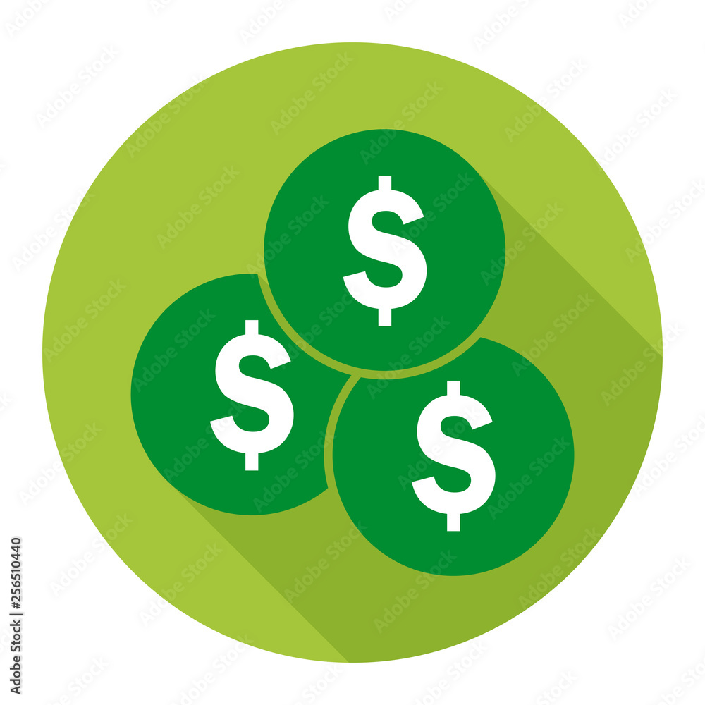 Coin flat icon on green background for any occasion Coin flat icon on green background for any occasion