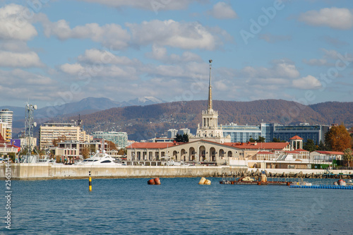 Views of the seaport area in Sochi, Russia. Travel to Sochi in December.