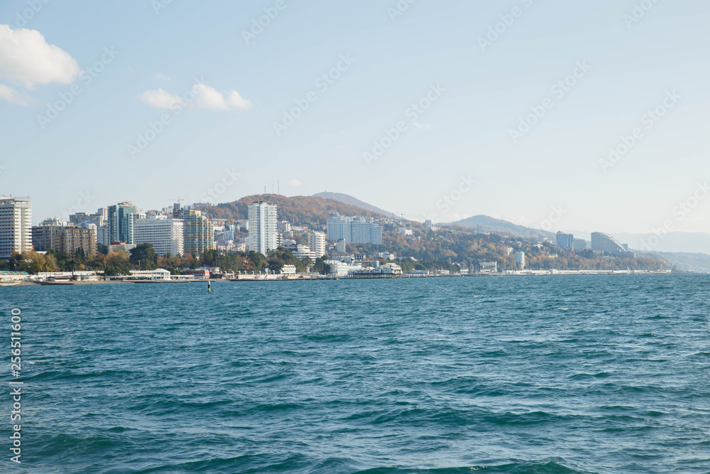 Views of the seaport area in Sochi, Russia. Travel to Sochi in December.