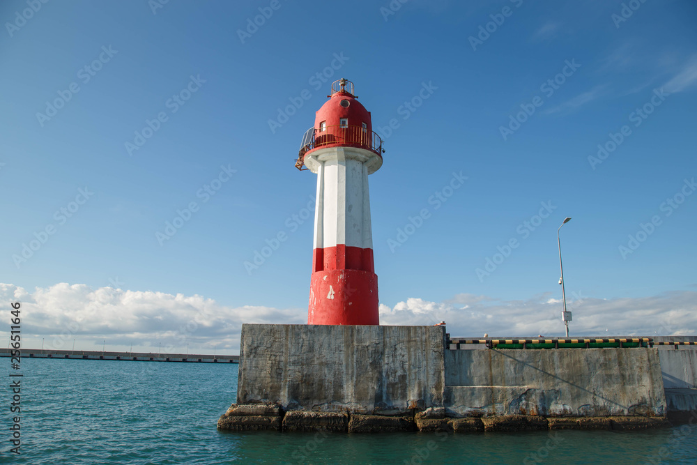 View of the lighthouse near the seaport in Sochi, Russia.