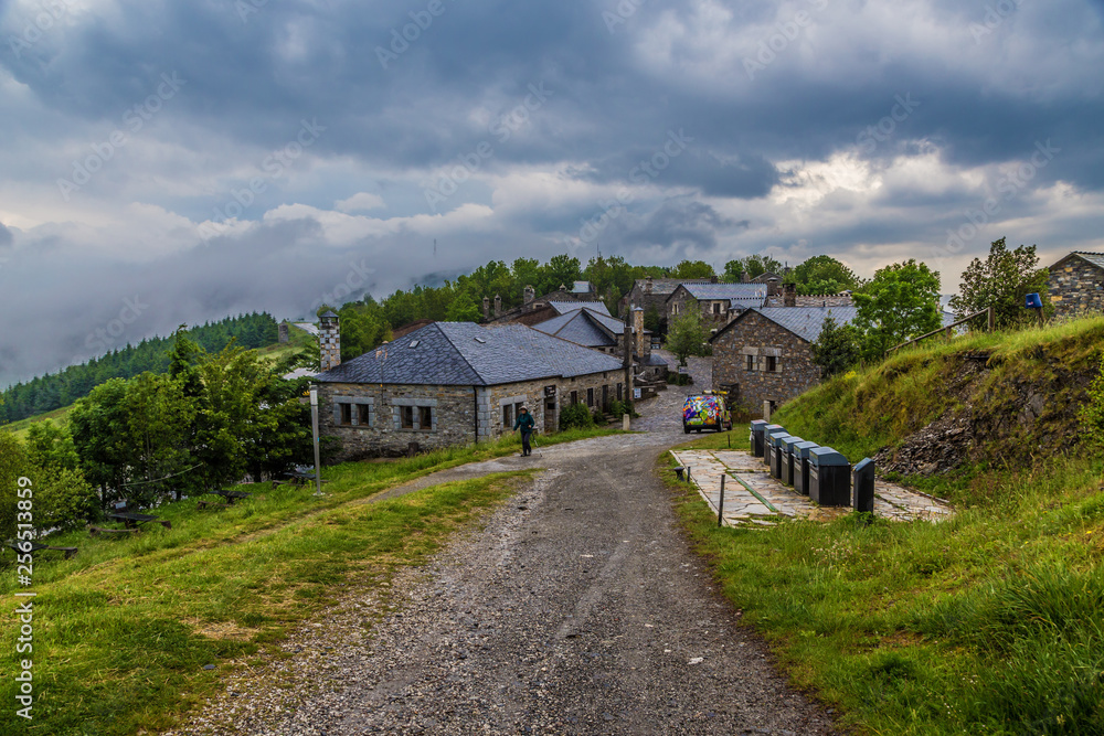 Pedrafita del Cebrero, Spain. Village in cloudy weather