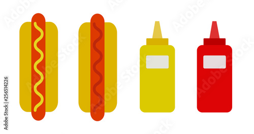 Hotdogs with ketchup and mustard vector flat isolated