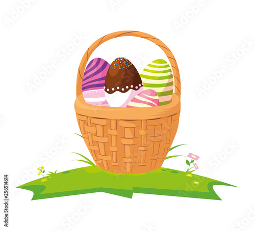 happy easter eggs painted in basket