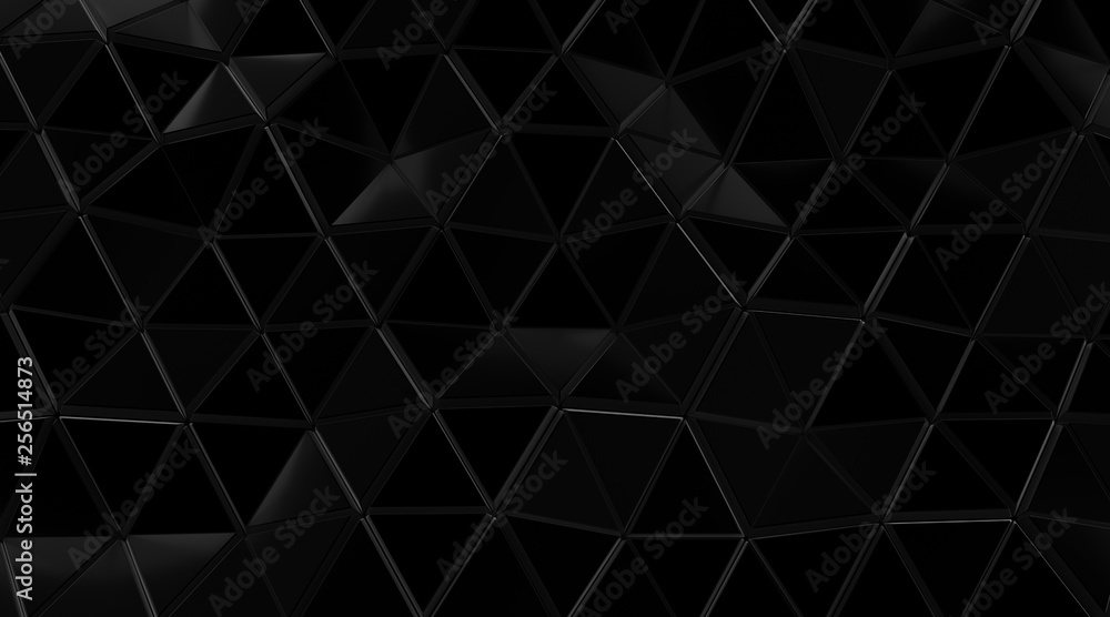 Fototapeta premium Abstract black triangular with white wireframe background, Line geometric. 3d Rendering