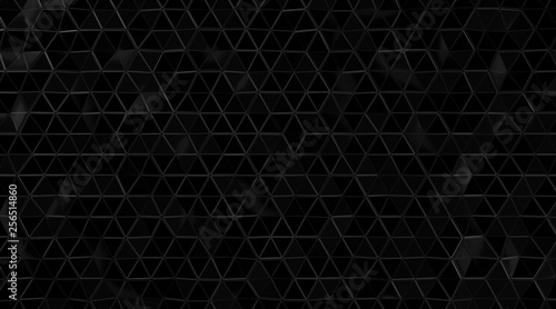 Abstract black triangular with white wireframe background, Line geometric. 3d Rendering