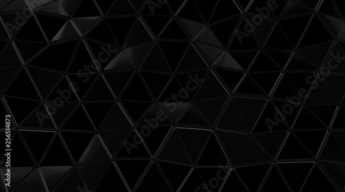 Abstract black triangular with white wireframe background, Line geometric. 3d Rendering