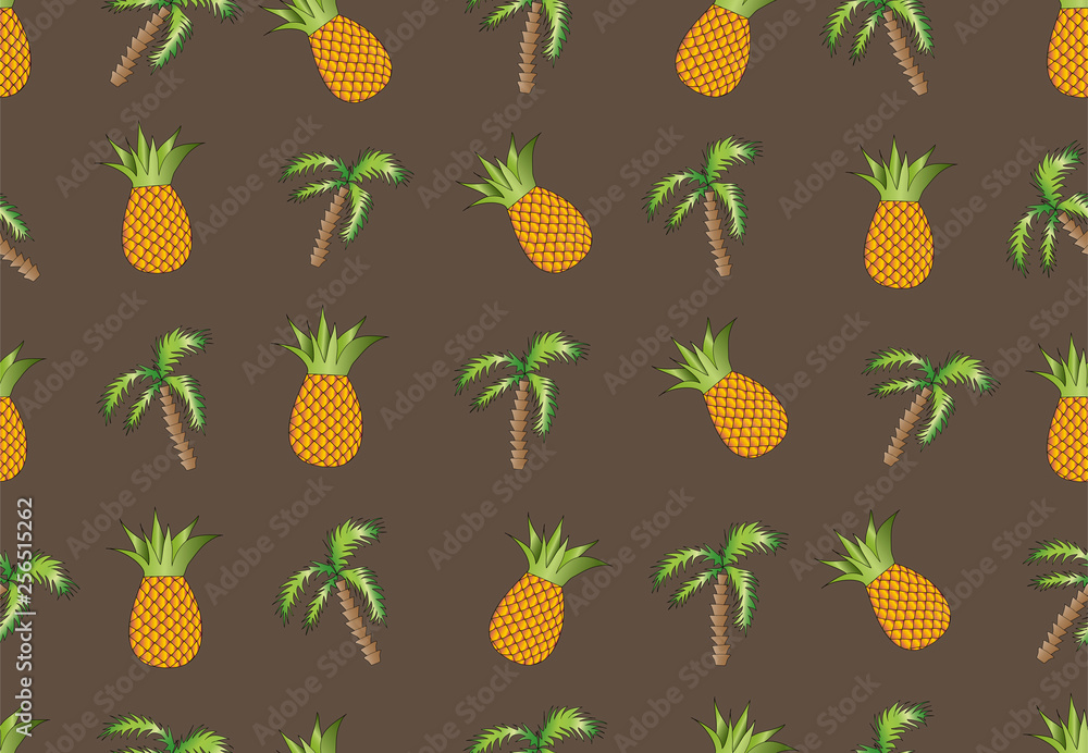 Vector seamless pattern with pineapples and palms. Vector seamless pattern with pineapples and palms.