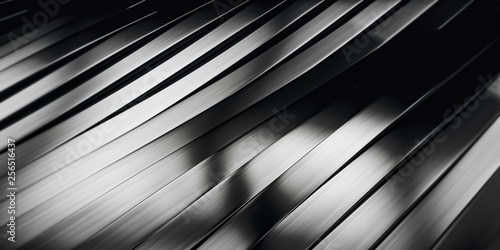 Elegant Luxury Black Metal smooth line background.  Abstract Dark metallic Stainless steel curve shapes. 3d render photo