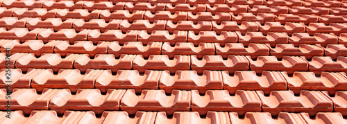 Roofing construction. Roof ceramic tiles texture background.