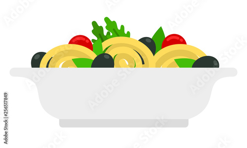 Spaghetti with vegetables in a plate vector flat isolated