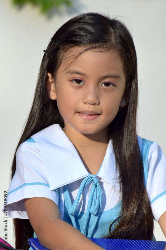 Cute Child Girl Student Wearing Uniform With Notebooks Cute Child Girl Student Wearing Uniform With Notebooks
