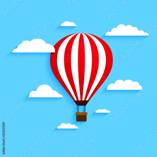 Hot air balloon with clouds. Vector illustration