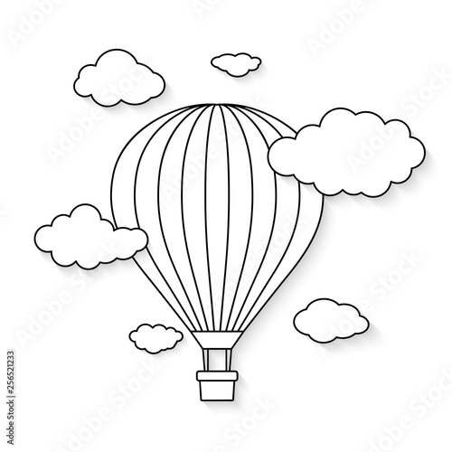 Hot air balloon with clouds for coloring book . Vector illustration