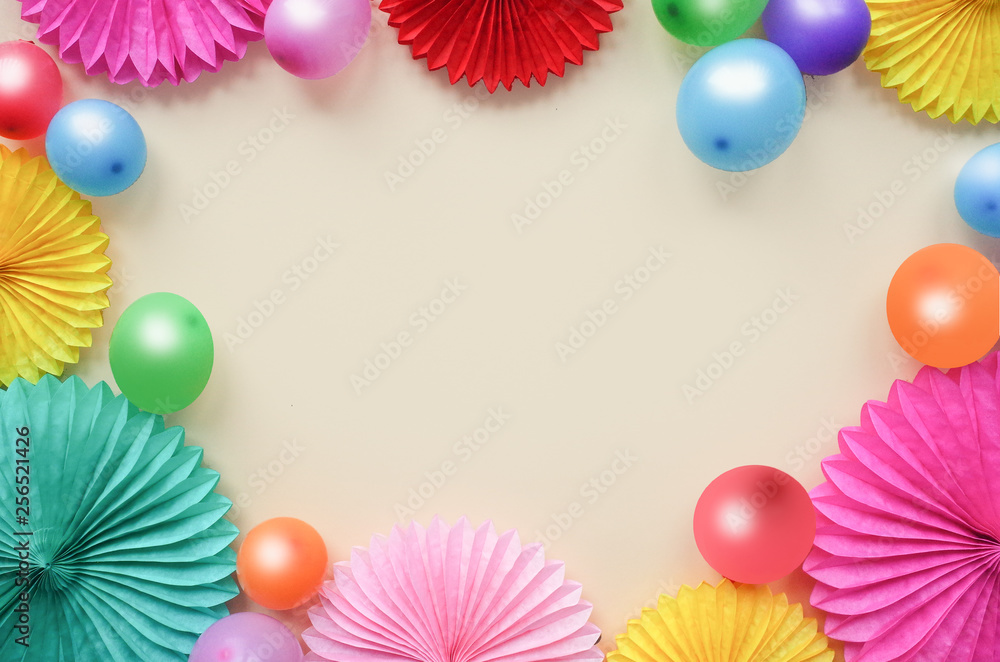 Background with different circle paper and baloons of origami Birthday or party greeting card with copy space. Background with different circle paper and baloons of origami Birthday or party greeting card with copy space.