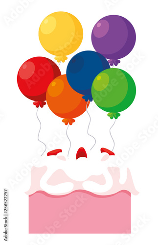 sweet cake birthday with balloons helium