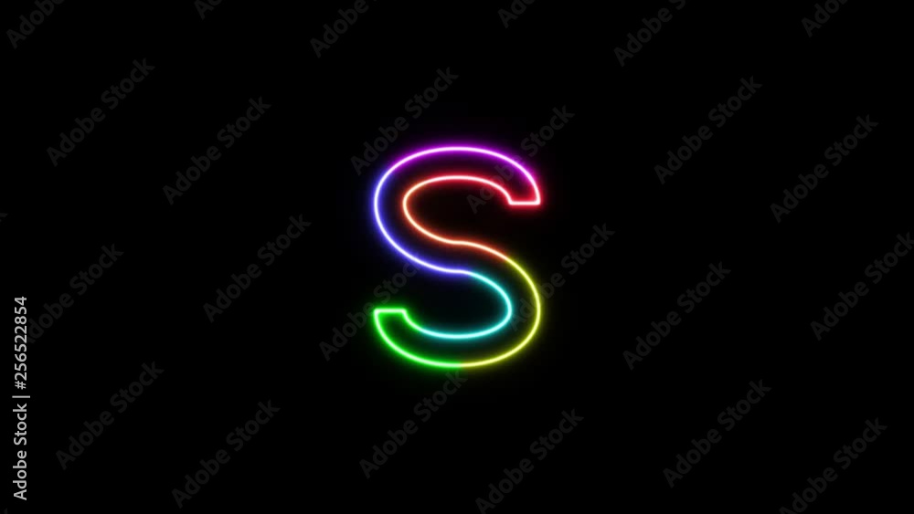Letter S - outline neon glowing in 7 rainbow colors on transparent background. Letter S - outline neon glowing in 7 rainbow colors on transparent background.