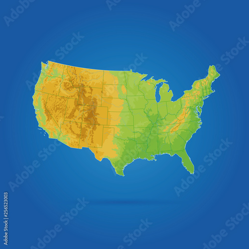 USA map topographical view blue background