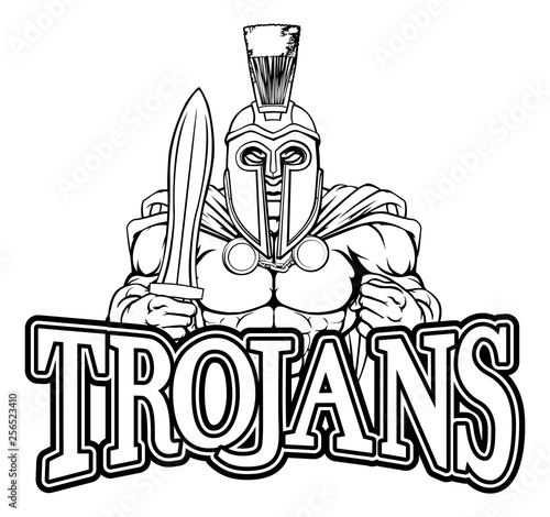 A Spartan or Trojan warrior cartoon sports mascot