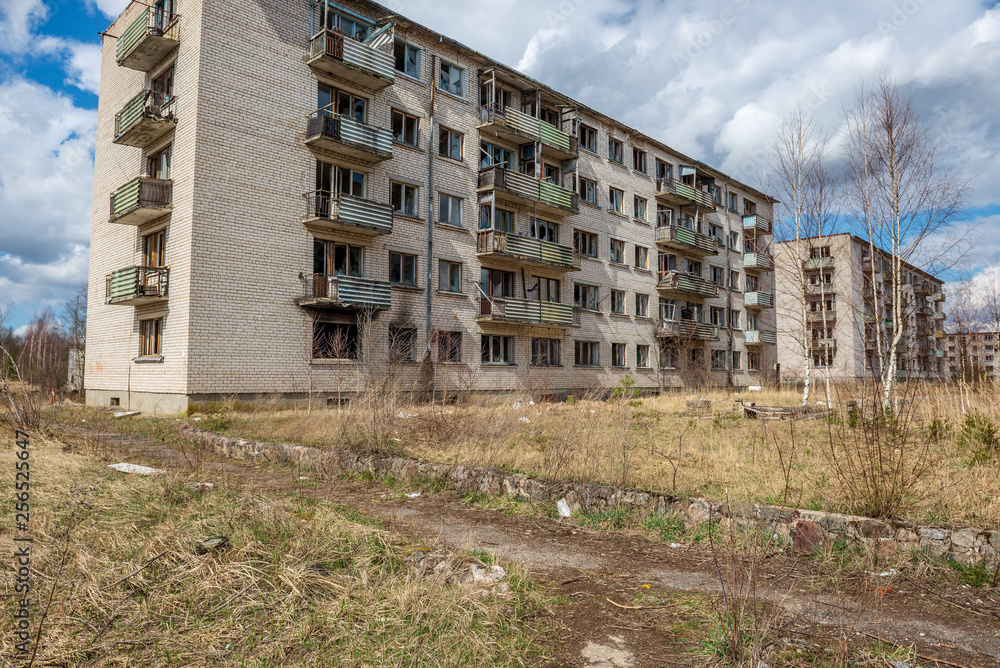 abandoned military buildings in city of Skrunda in Latvia