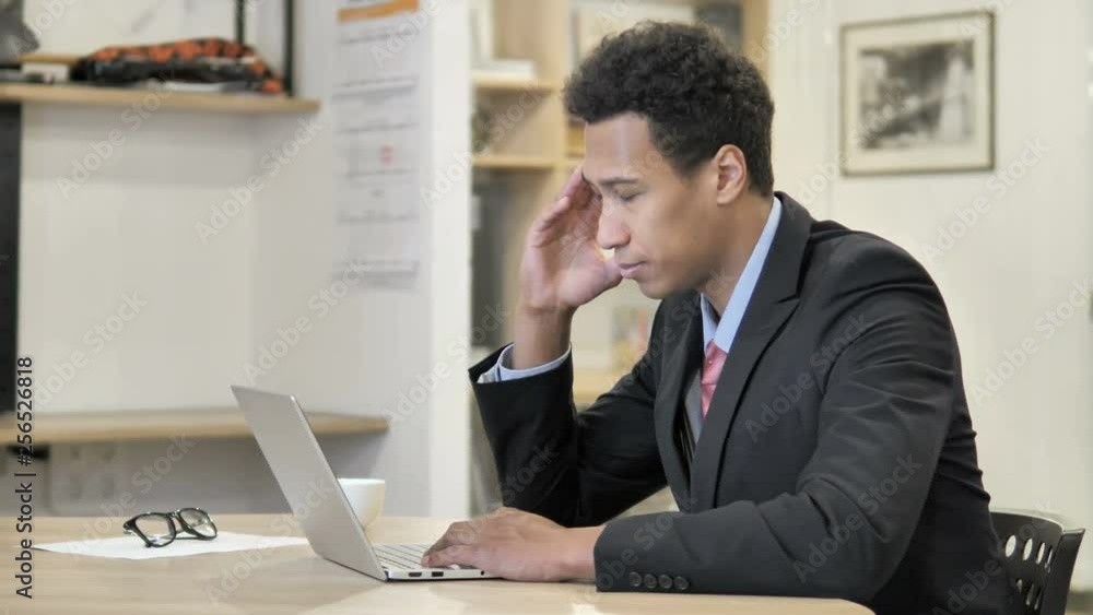 Headache, Stressed African Businessman Working on Project Headache, Stressed African Businessman Working on Project