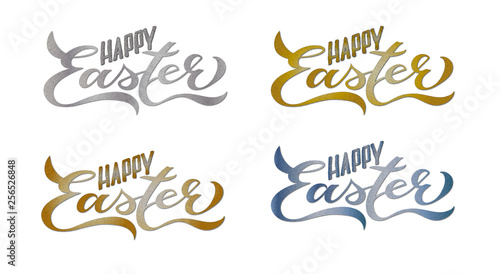 4 SET Happy Easter Handwritten Lettering Metallic Shadow 