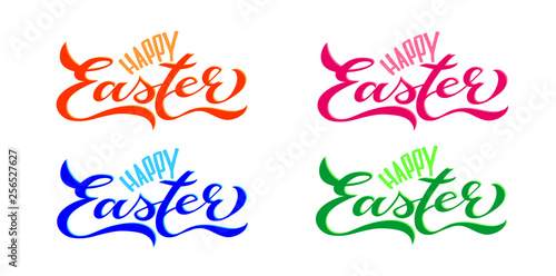 4 SET Happy Easter Handwritten Lettering Colors