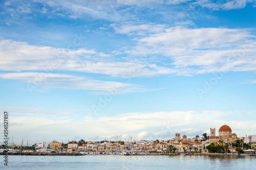 View of the beautiful island of Aegina in Saronikos gulf Greece photo