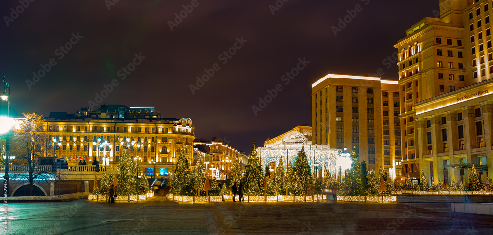 City the Moscow .Christmas installation at the Manege square .Russia.2019