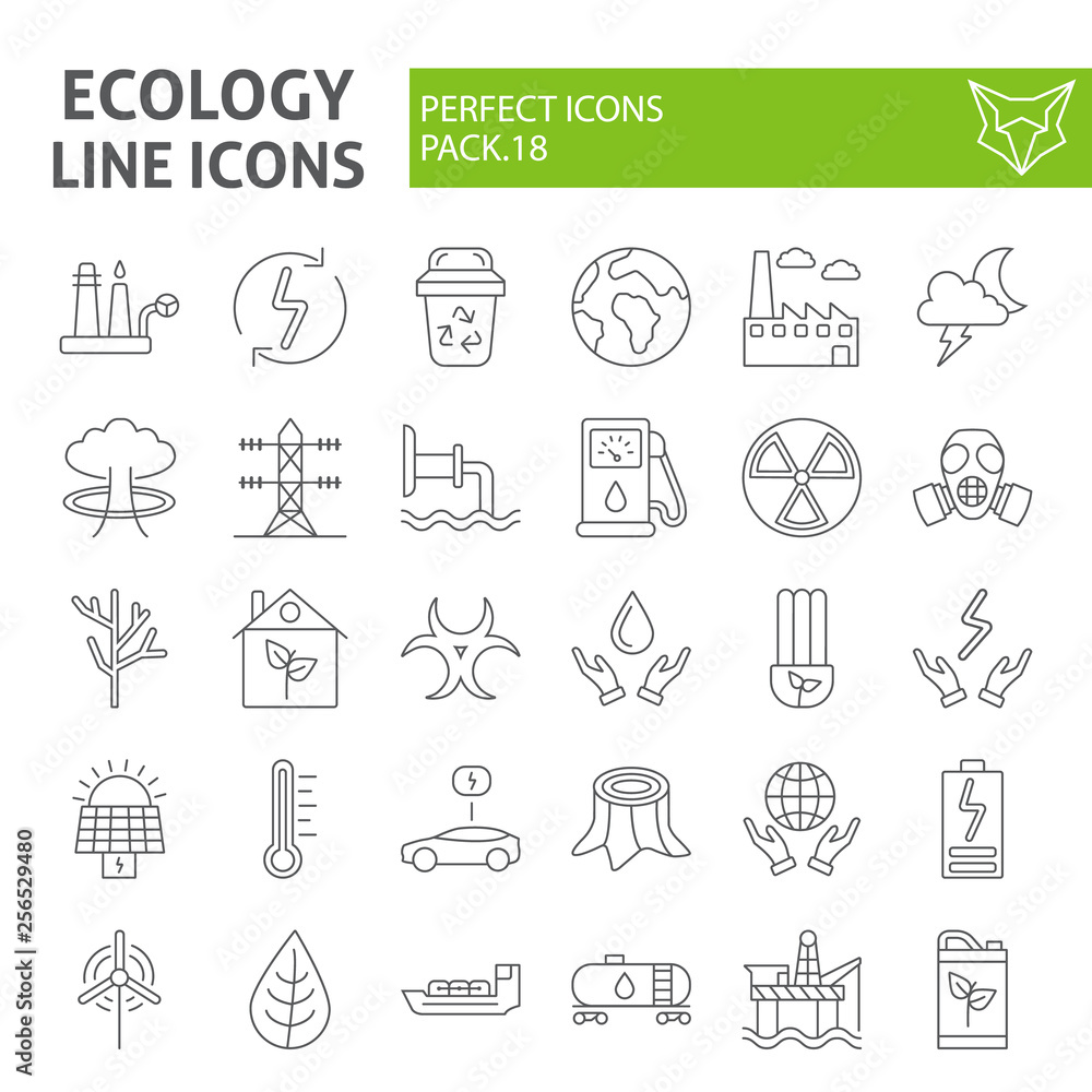 Ecology thin line icon set, eco symbols collection, vector sketches, logo illustrations, energy signs linear pictograms package isolated on a white background. Ecology thin line icon set, eco symbols collection, vector sketches, logo illustrations, energy signs linear pictograms package isolated on a white background.