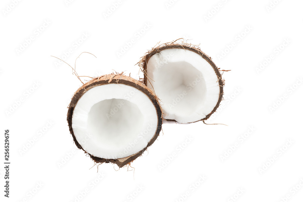 Split tropical coconut isolated on white background Split tropical coconut isolated on white background
