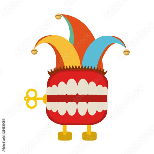 teeth box joke with jester hat cartoon