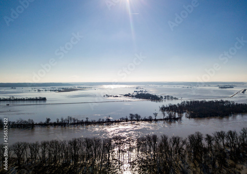 Missouri river over its banks into Iowa and Nebraska in 2019