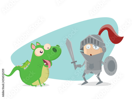 funny knight with dragon looking like a dog