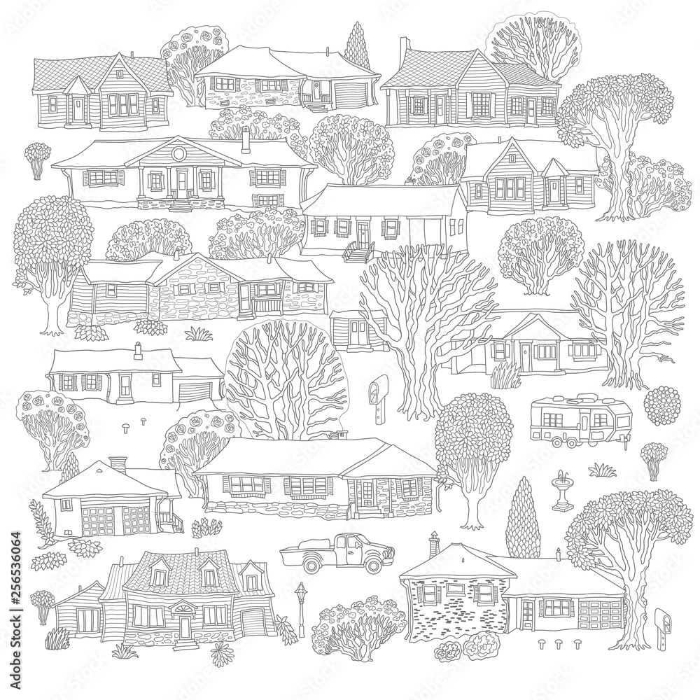 Vector set of isolated small town houses.Fantasy urban landscape, Fairy ...