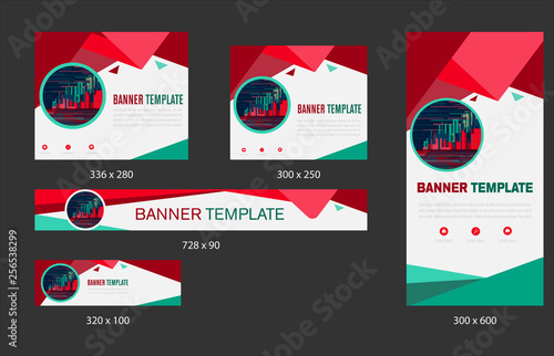 Template of white banners of standard size for the web. Design with triangular elements for a photo.