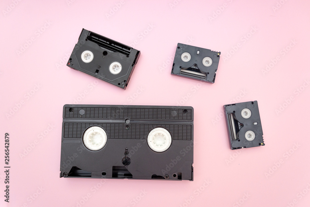 Retro concept video cassettes. VHS and mini DV video tapes Retro concept video cassettes. VHS and mini DV video tapes