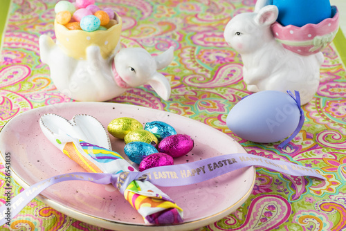 Party table. decorated for Easter celebration.