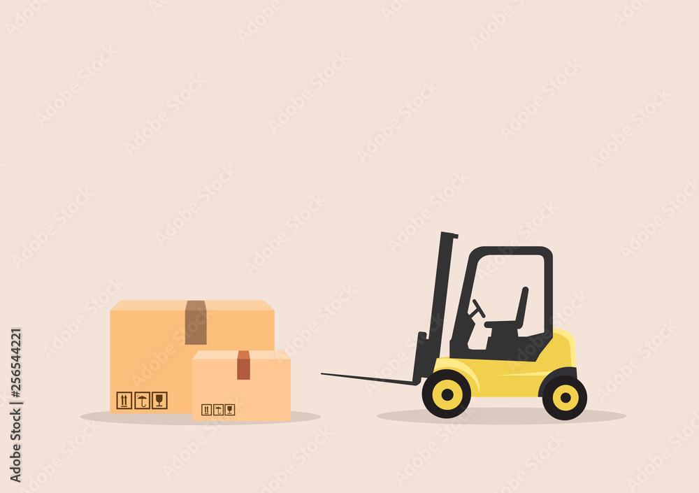 forklift picking load. Forklift and boxes flat vector forklift picking load. Forklift and boxes flat vector