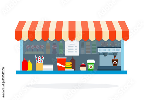 Street cafe of fast food flat isolated