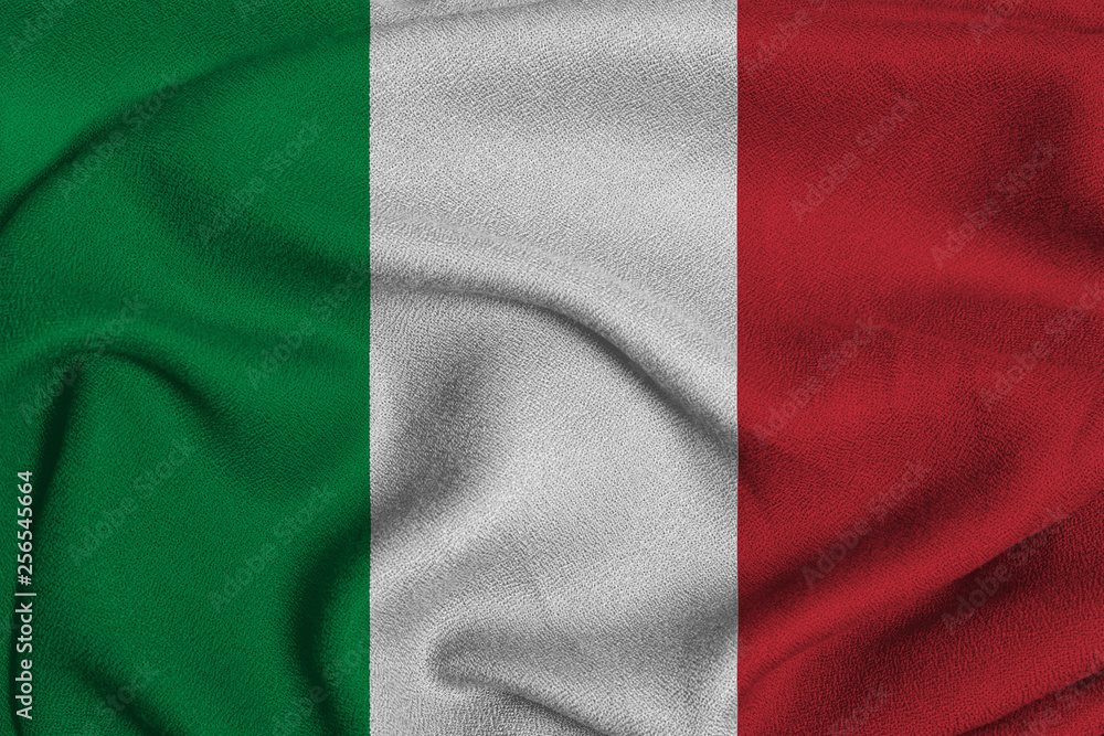 Flag of the Italy from the factory knitted fabric. Backgrounds and Textures