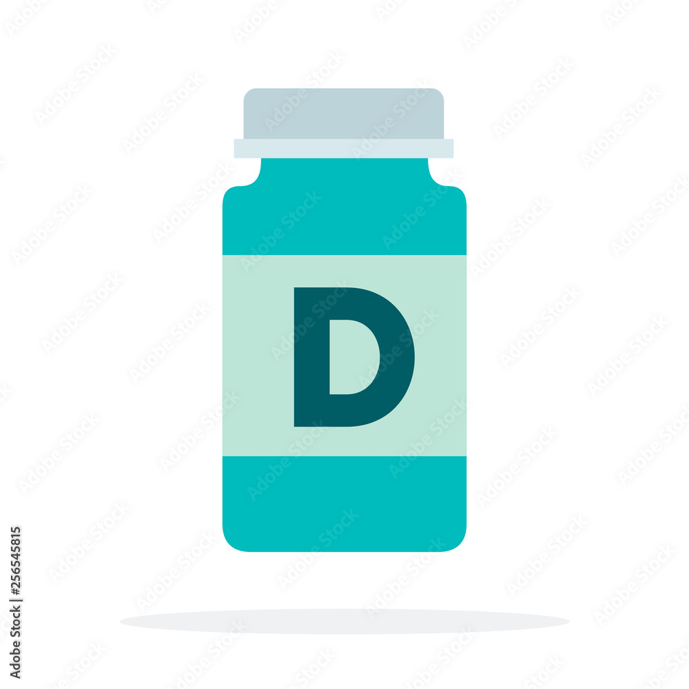 Vitamins D in a plastic bottle flat isolated Vitamins D in a plastic bottle flat isolated