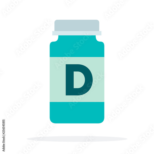 Vitamins D in a plastic bottle flat isolated