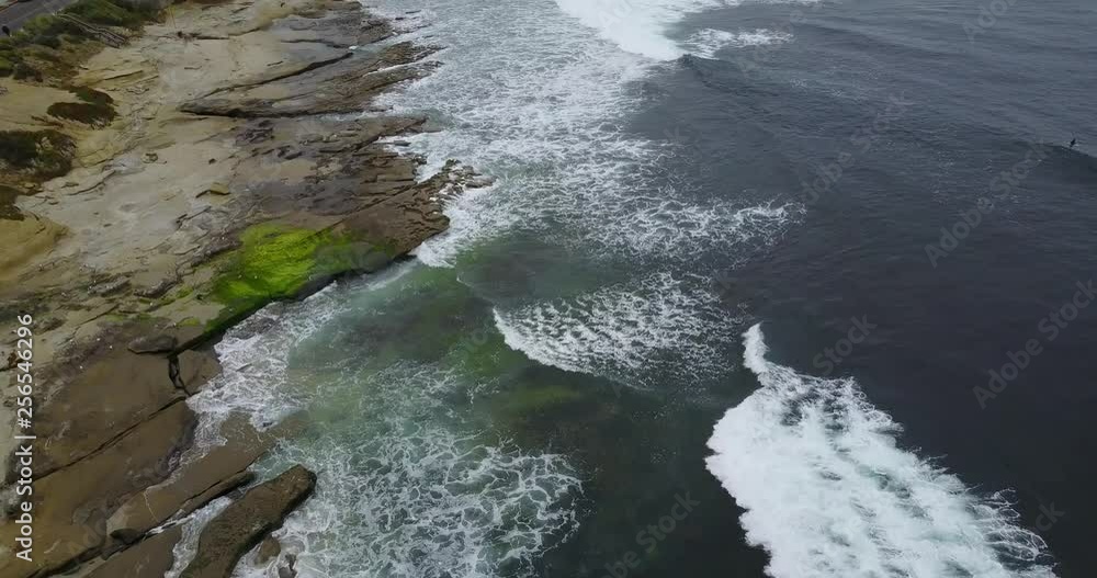 Aerial view of rocky coastline and ocean waves on the United States West Coast at La Jolla, San Diego Aerial view of rocky coastline and ocean waves on the United States West Coast at La Jolla, San Diego
