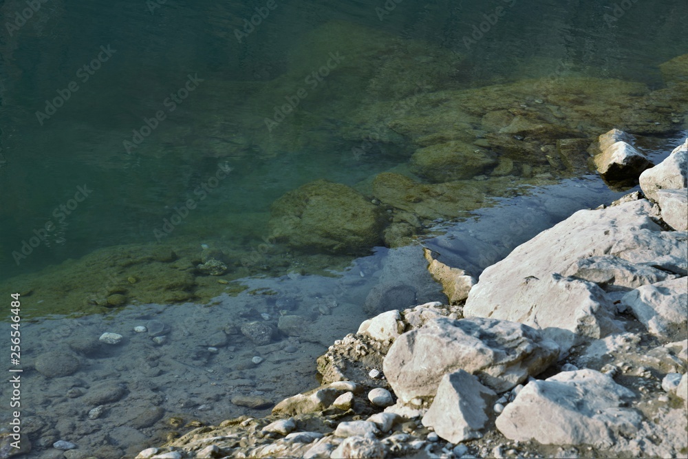 rocky shore of a mountain river