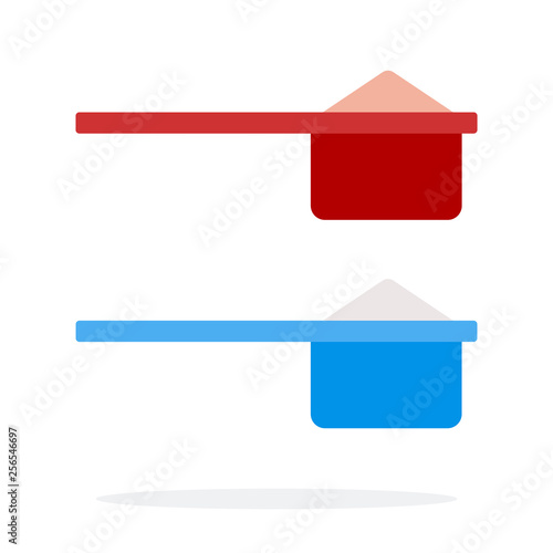 Blue and red measuring spoons for sports vitamins flat isolated