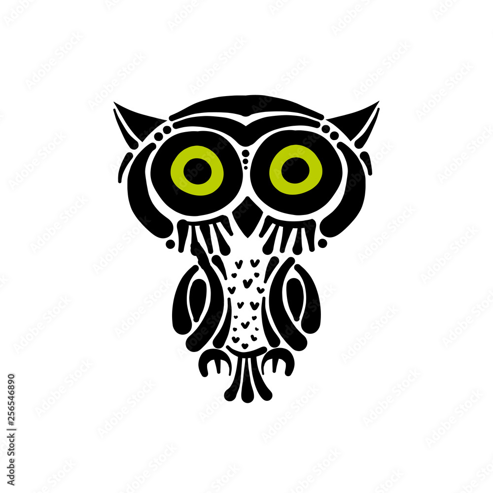 Fototapeta premium Cute owl logo, black silhouette for your design