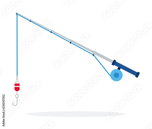 Spinning fishing with a float and a hook flat isolated