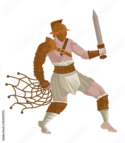 gladiator warrior in the arena with net and gladius sword