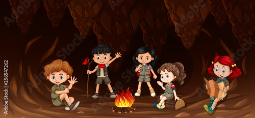 Group of multicultural children camping